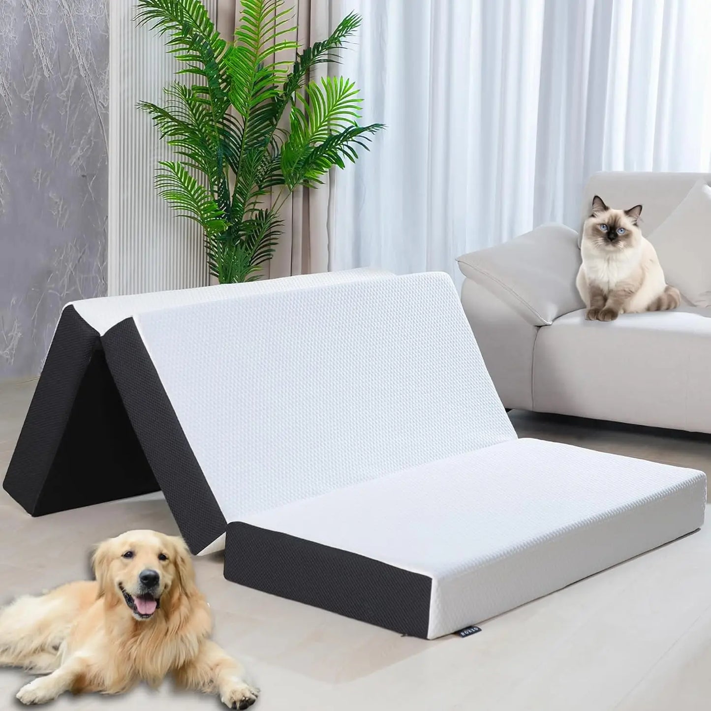 Folding Mattress, 6 inch Cot Tri-fold Memory Foam Mattress Topper with Washable Cover,Cooling Mattress Pad for College Dorm Sing