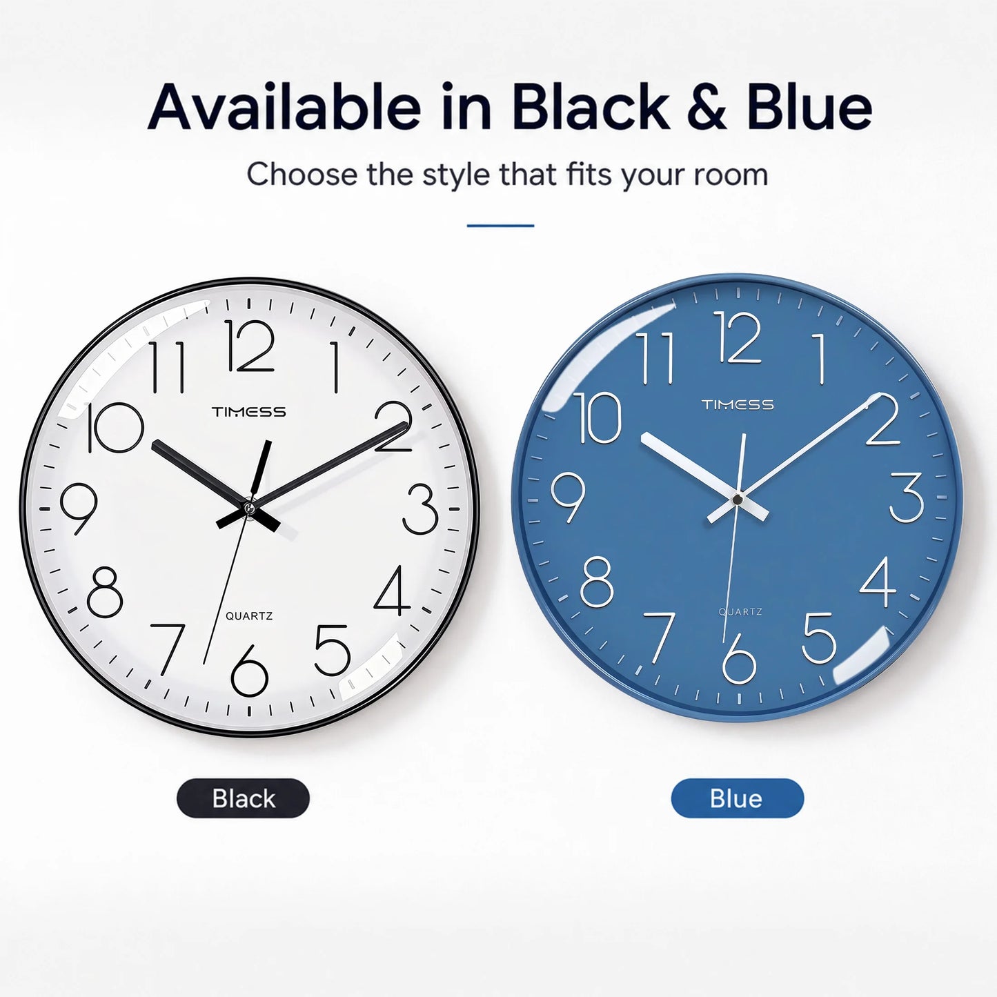 TIMESS 12-Inch Silent Wall Clock with 3D Numbers