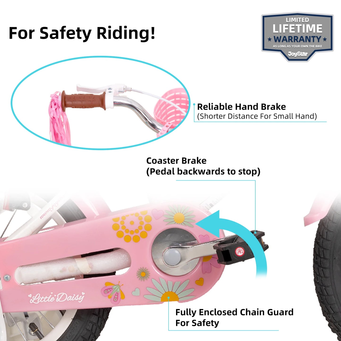 Girls Daisy Kids Bike with Training Wheels . Adjustable Bicycle for Ages 2–7