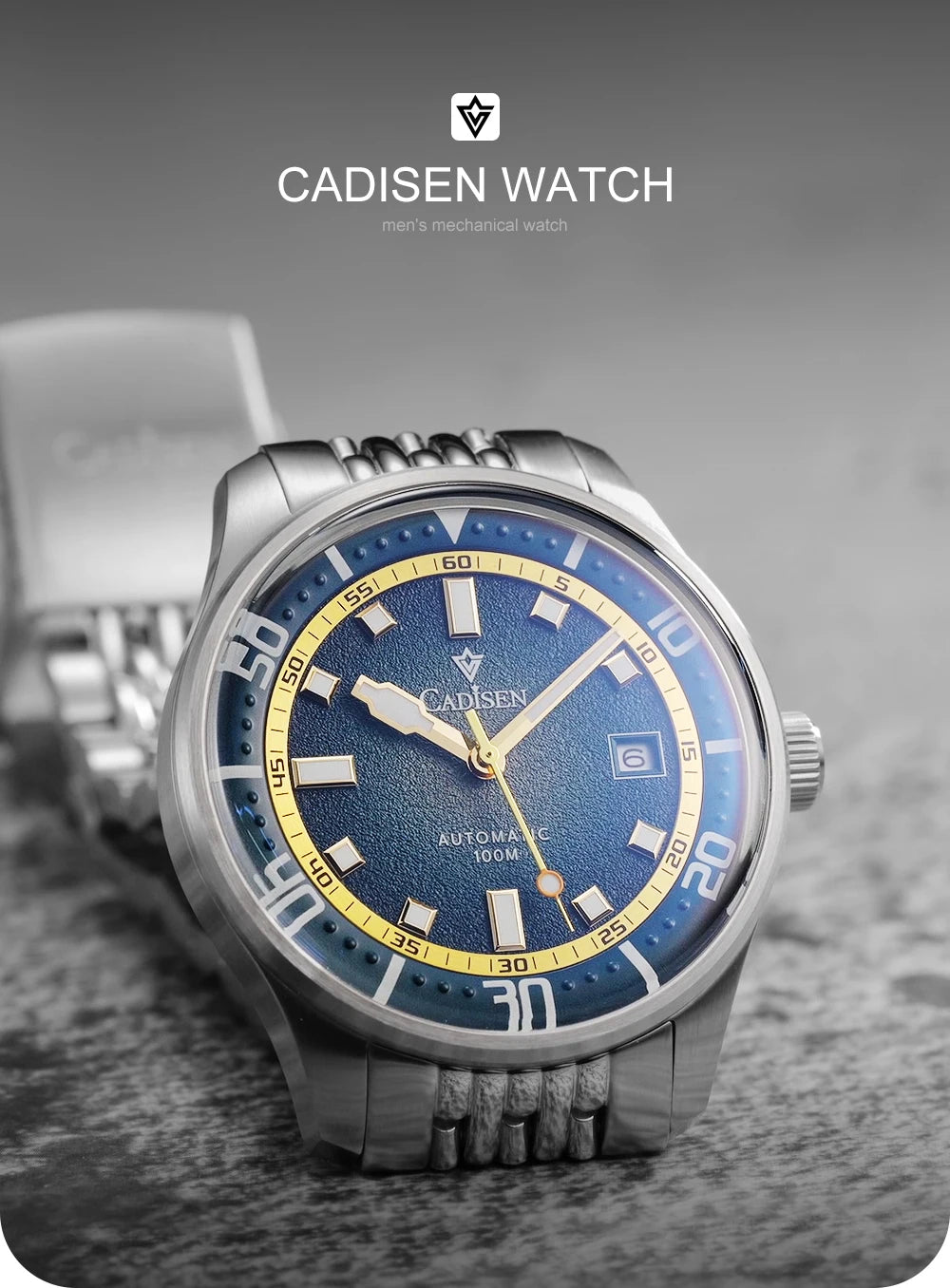 CADISEN Automatic Mechanical Watch Man Silver Business Casual Waterproof Watch Japan MIYOTA 8215 Movement Luminous Men's Watch