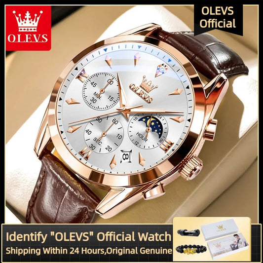 Men’s Elegant Dress Watch – Rose Gold-Tone Case & Brown Leather-Style Strap