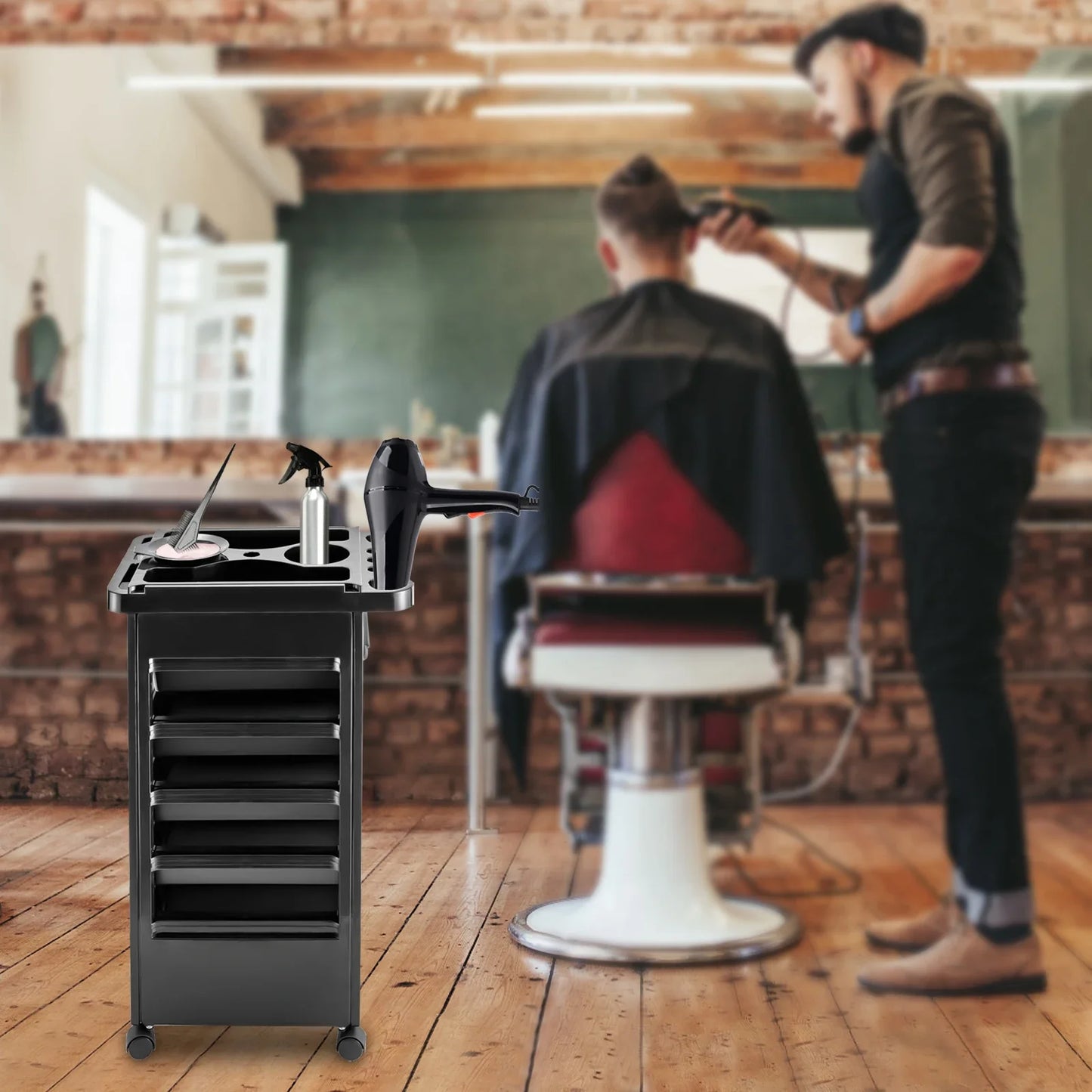 5-Layer Beauty Salon Spa Hair Styling Station Trolley, Equipment Rolling Storage Tray Cart, with Wheels and 5 Drawers