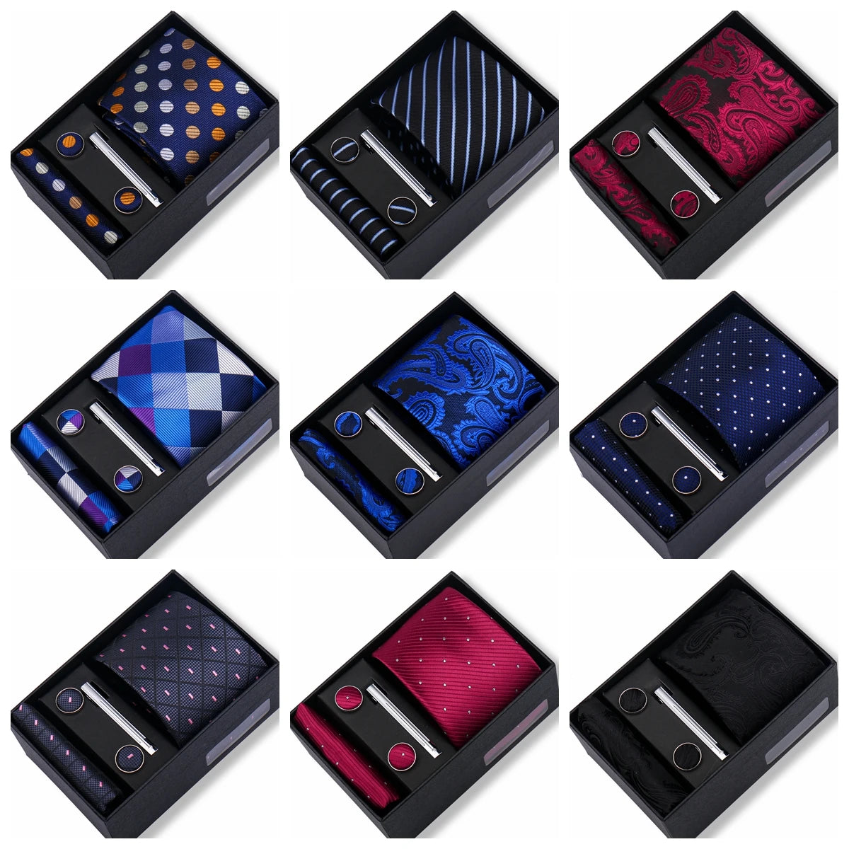 Tie Men With Box Top Quality Business Ties Hanky Cufflink Set Clips Green Necktie Corbatas For Men Wedding In Gift Box Gravatas