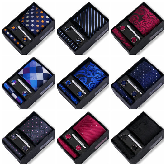 Luxury Men’s Business Tie Gift Set with Premium Box, Matching Pocket Square, Cufflinks & Tie Clip | Wedding, Office & Formal Necktie Collection