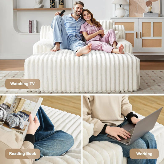 53.5”W Oversized Chaise Lounge Chair Indoor, Boneless Couch Chair with 4 Pillows, Comfy Reading Chairs with Wide Arms