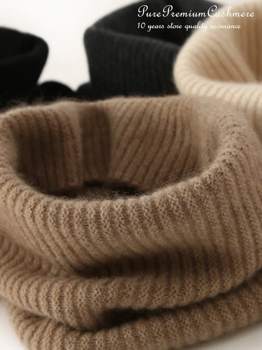 100 Pure Cashmere Knitted Neck Gaiter Women Rib Tube Scarf Ring Neck Warmer Cowl Collar Loop Snood Winter Outdoor Skiing Men