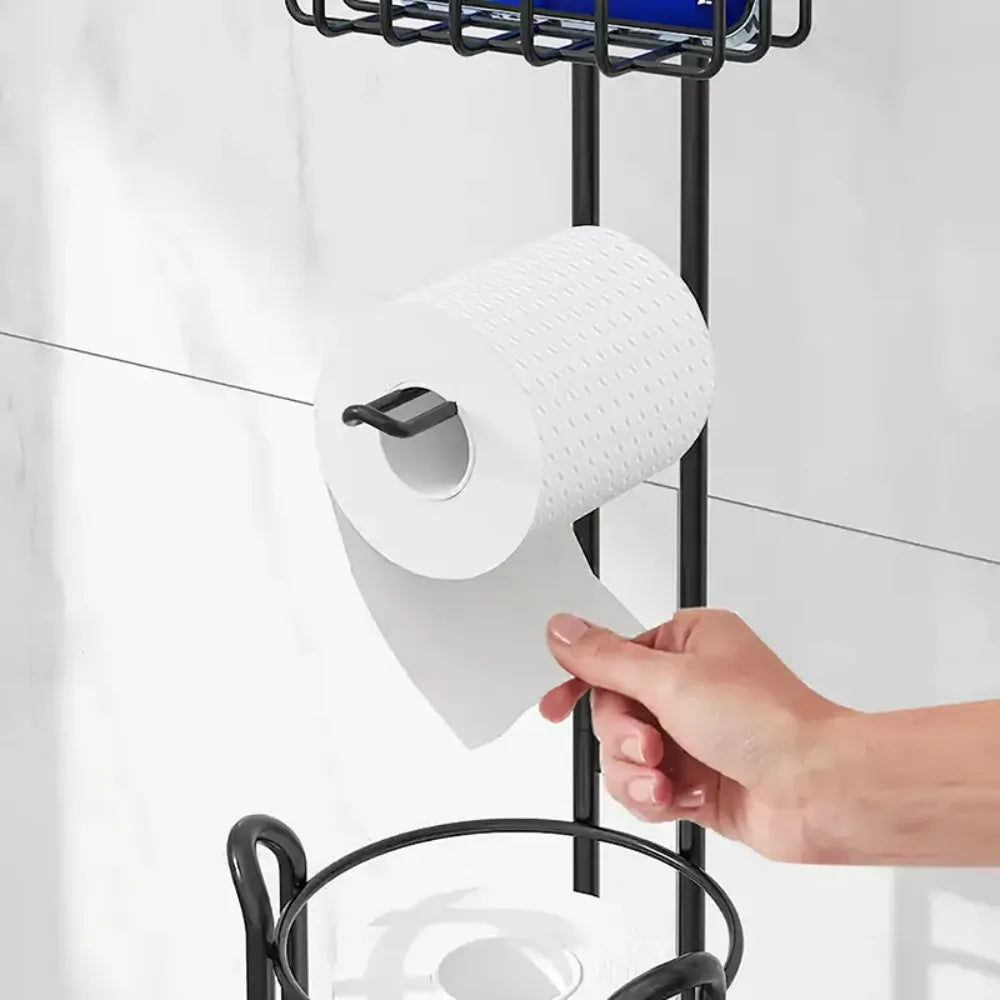 Stainless Steel Round Toilet Paper Holder With Shelf