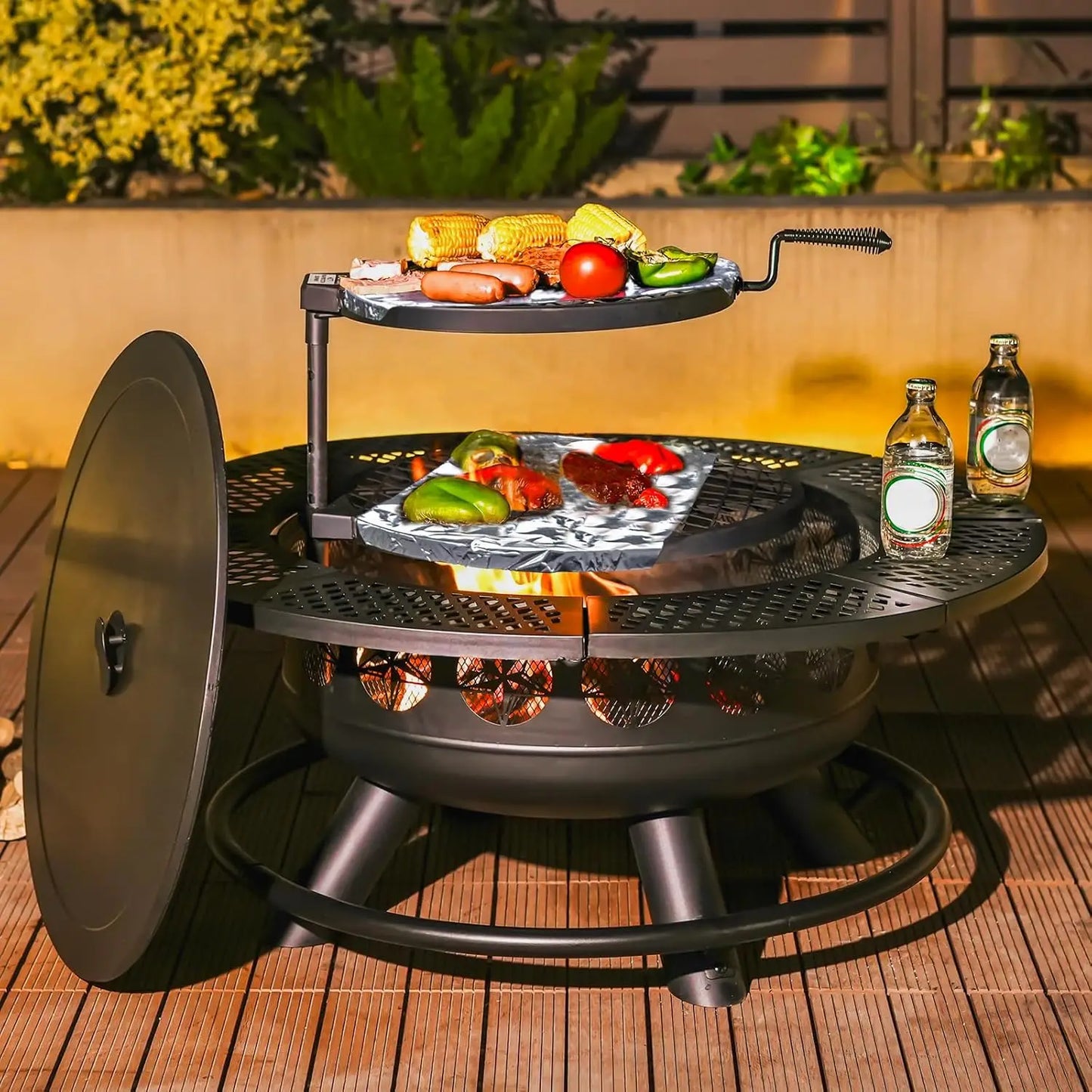36” Outdoor Fire Pit with Dual Cooking Grills – Wood Burning Backyard & Camping Fire Pit