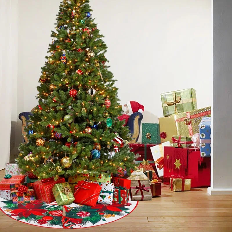 Christmas Tree Skirt Xmas Tree Mat Plush Trees Skirts Flowers Surround Bottom Carpet Base Round Cover Rug New Year Party Decor