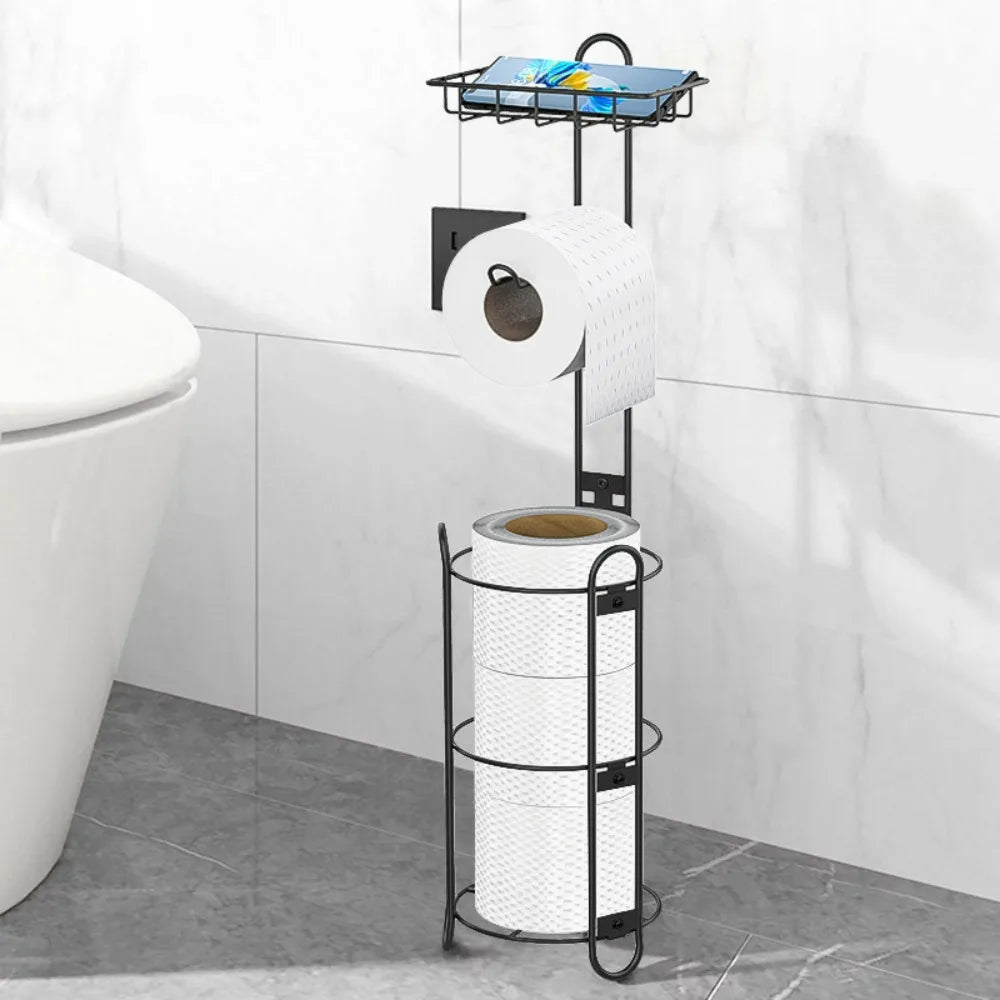 Stainless Steel Round Toilet Paper Holder With Shelf
