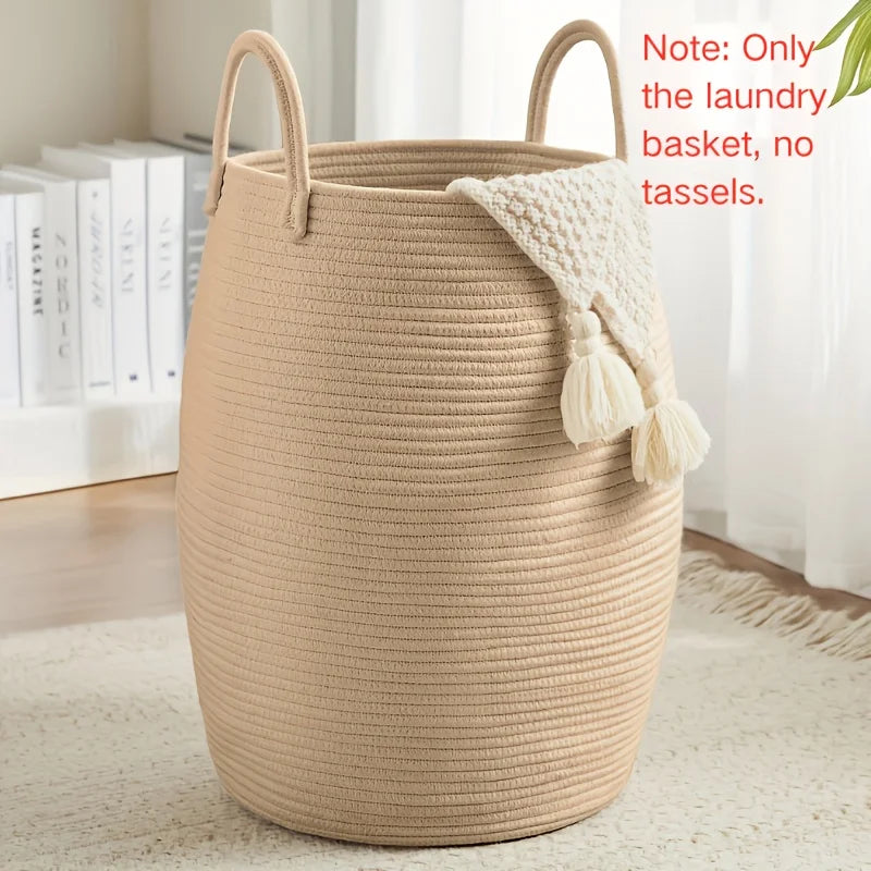 Foldable Boho Laundry Basket . 22” Tall Fabric Hamper with Handles for Clothes, Blankets & Toy Storage