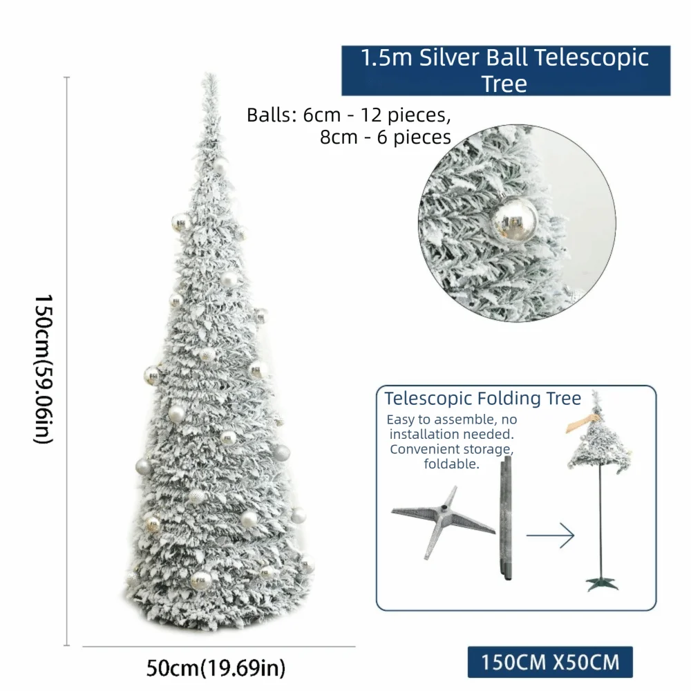 Foldable Snow Flocking Christmas Tree Space Saving Snowy Decor Collapsible Tree New Design With LED Xmas Tree Winter Season