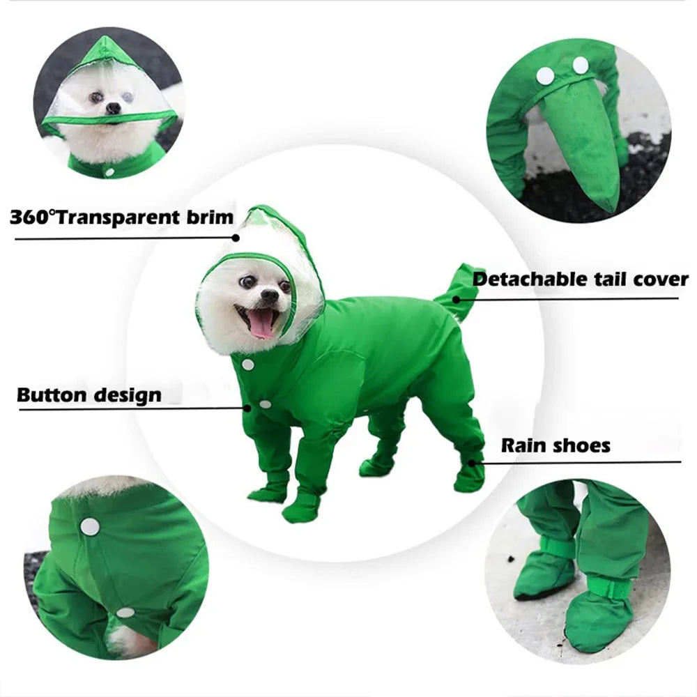 Dog Raincoat Rain Boots Shoes for Small Dogs Pet Hooded Four-Leg Jacket Puppy Rain Coat Waterproof Cat Clothes Jumpsuit Rompers