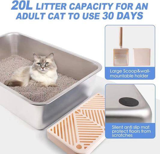XL Large Enclosed Cat Litter Boxes, Metal High Sided Litter Box Features Leak-Proof Design, Includes Scoop for Easy Cleaning