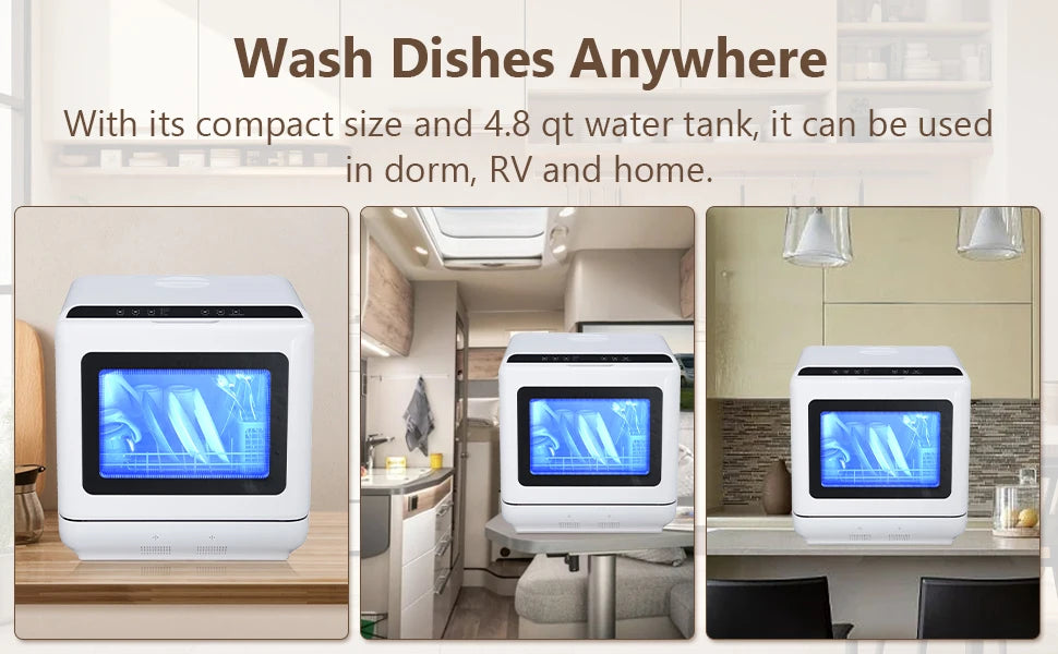 Portable Countertop Dishwasher with 4.5L Built-in Water Tank, 5 Washing Programs & Air-Drying Function, 360° Dual Spray Arm