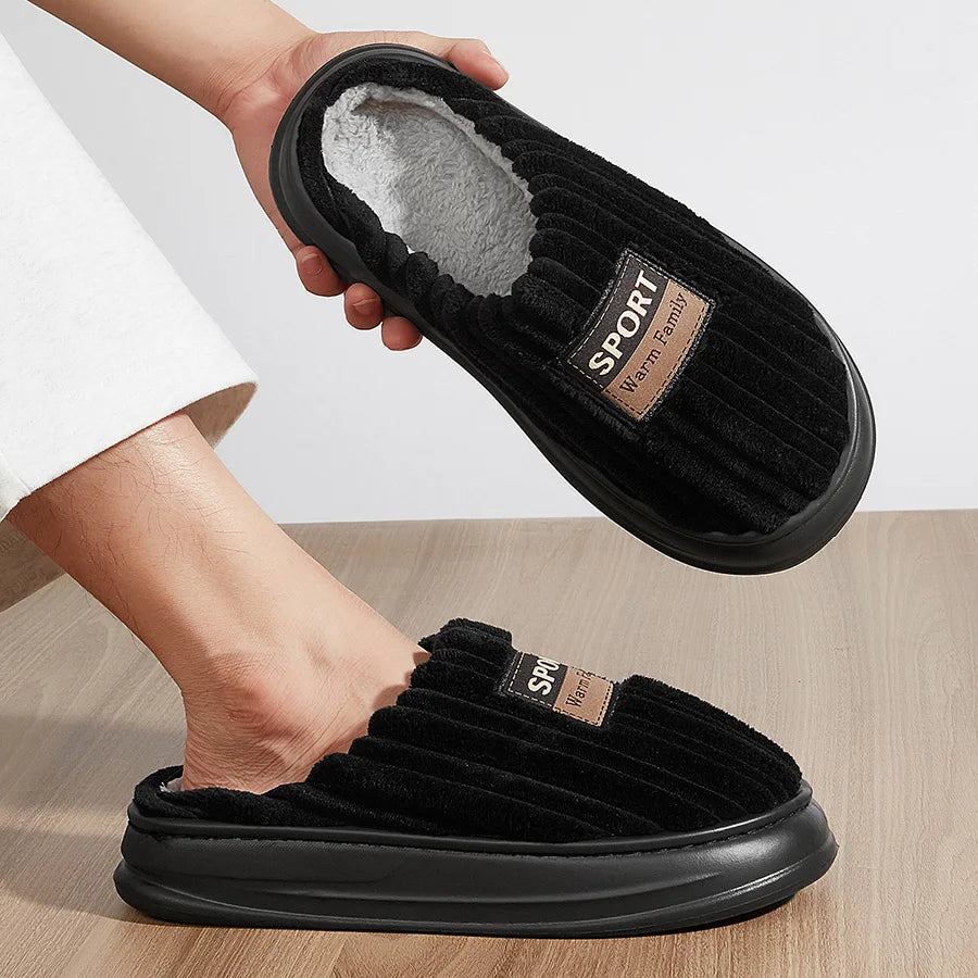 House Slippers For Men Furry Cozy Memory Foam Round Toe Couple Shoes Warm Winter Soft Plush Slippers