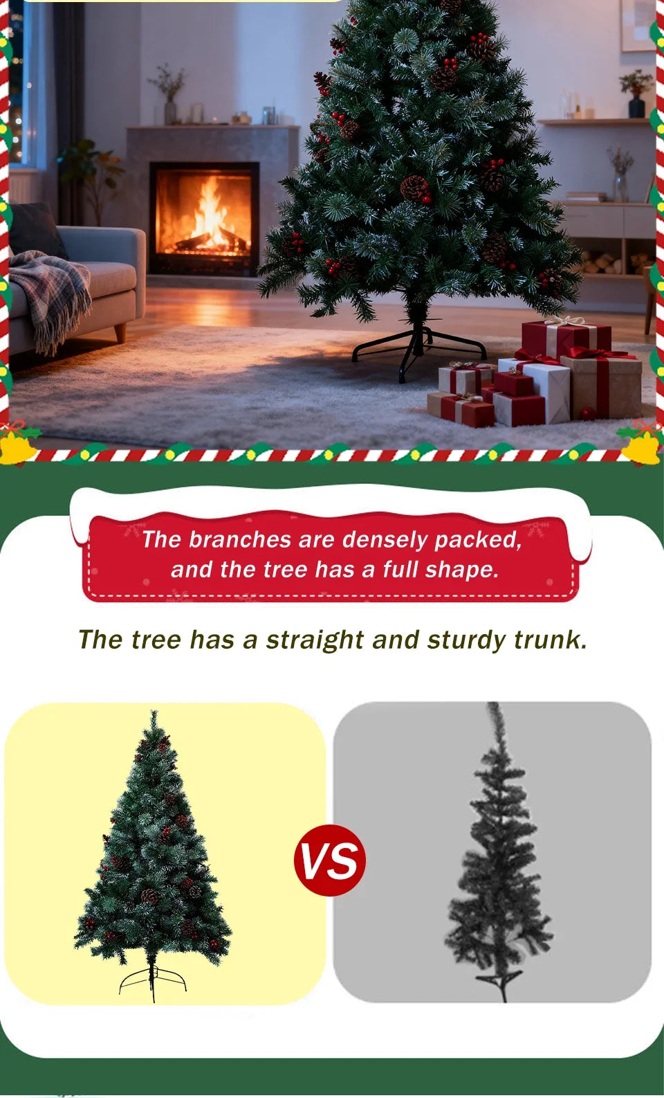 7FT Full Artificial Christmas Tree with 1,150 Tips, Pine Cones & Berries . Premium Holiday Tree with Natural Rustic Charm