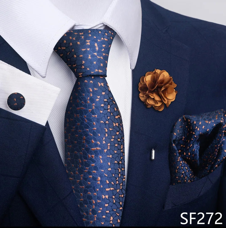 Luxury Green Floral Men’s Necktie Set .Tie, Pocket Square & Cufflinks