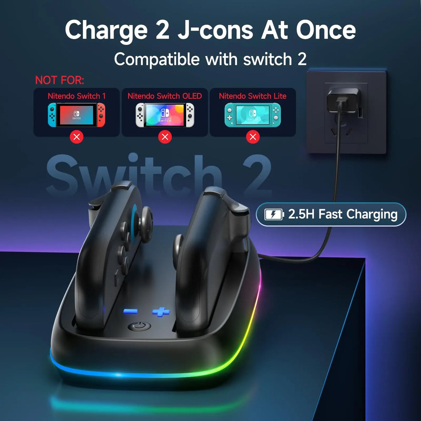 Controller Charging Dock for Nintendo Switch 2 Joy Con Charger Station Charger Stand with LED Indicator Switch Joycon Charger