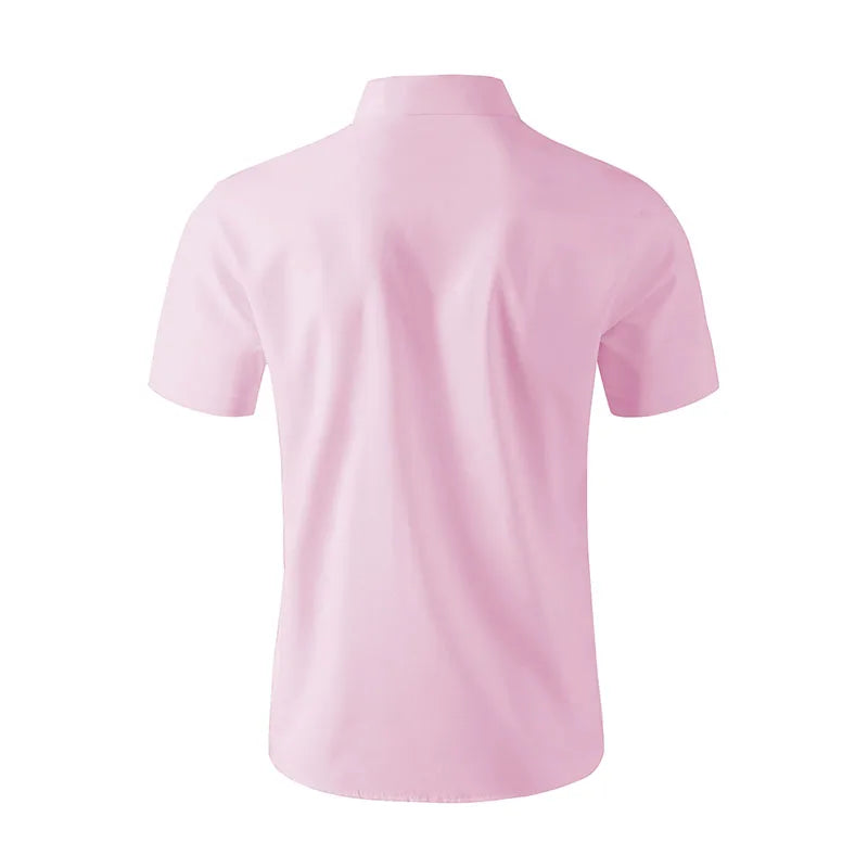 Men’s Business Casual Short Sleeve Shirt .Solid Color Summer Button Down