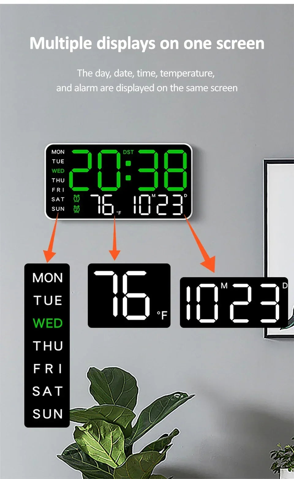 Extra Large LED Digital Wall Clock with Date.Temperature & Timer Display