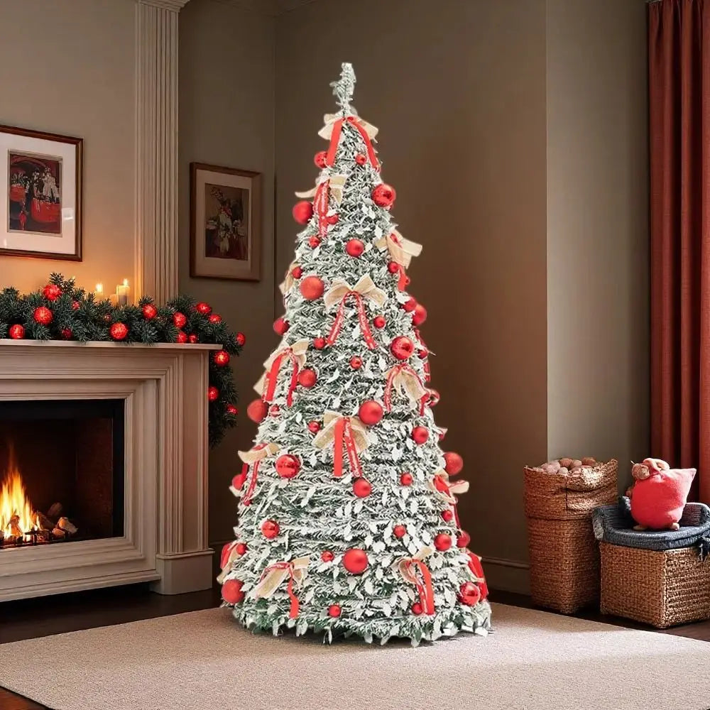 Foldable Snow Flocking Christmas Tree Space Saving Snowy Decor Collapsible Tree New Design With LED Xmas Tree Winter Season
