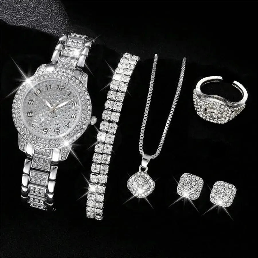 Luxury Women’s Watch & Jewelry Gift Set. Elegant Crystal Fashion Collection