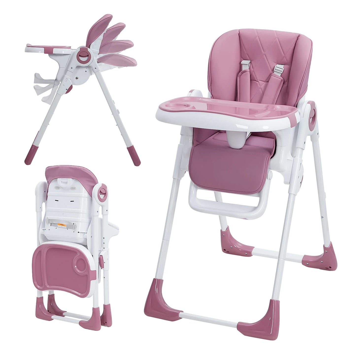 Multifunction Baby High Chair with Adjustable Height, Reclining Seat & Feeding Tray