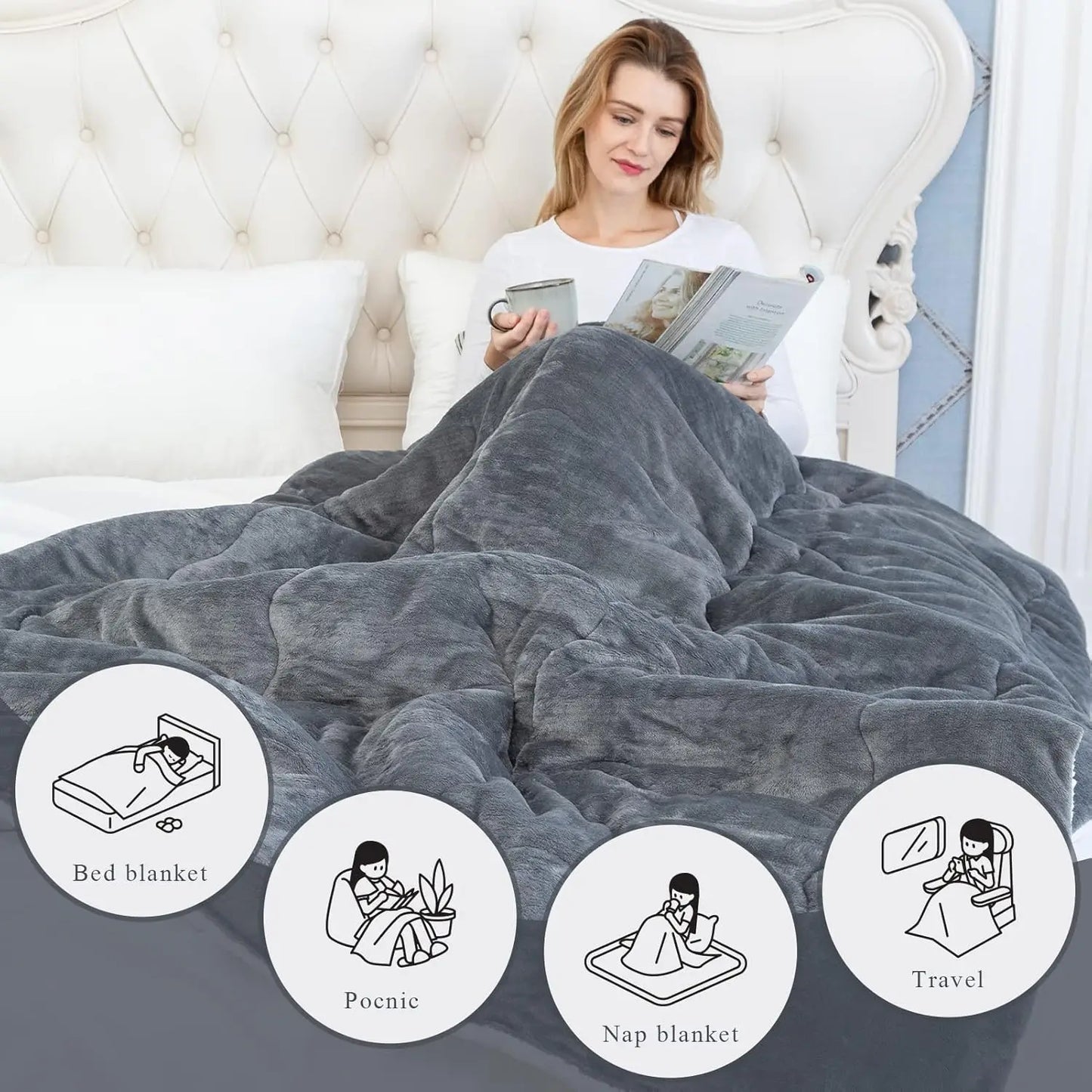 1 Pc Wool Sofa Blanket - Thick and Warm Winter Blanket, Soft Plush Christmas Blanket, Gift for Women, Gray, 50x60 inches