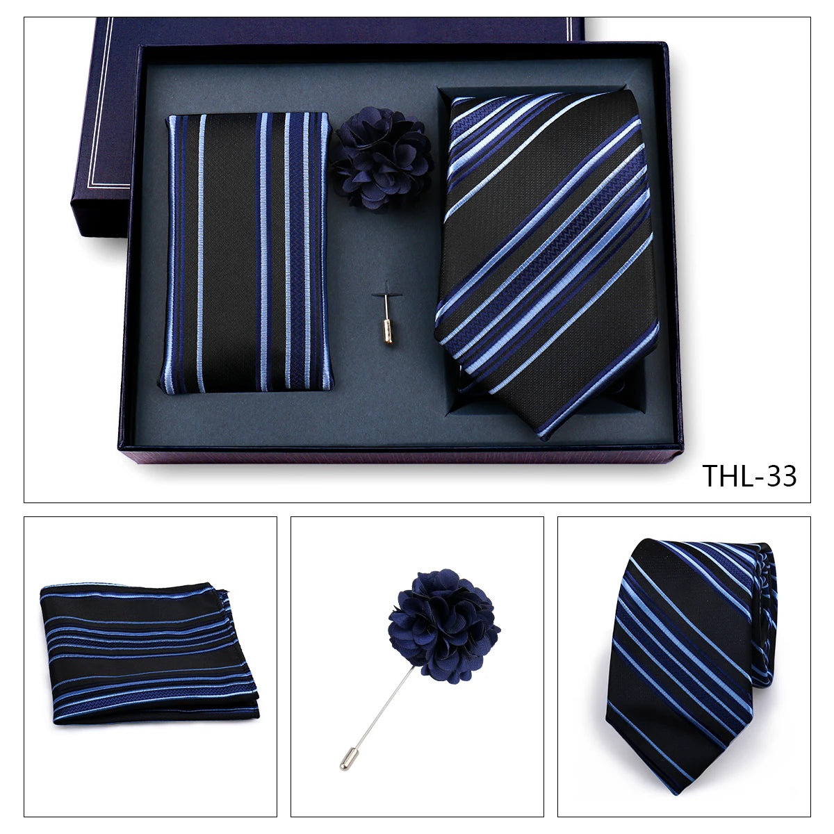 Luxury Men’s Paisley Necktie Gift Set. Silk Tie, Pocket Square, Cufflinks & Gift Box for Weddings & Business