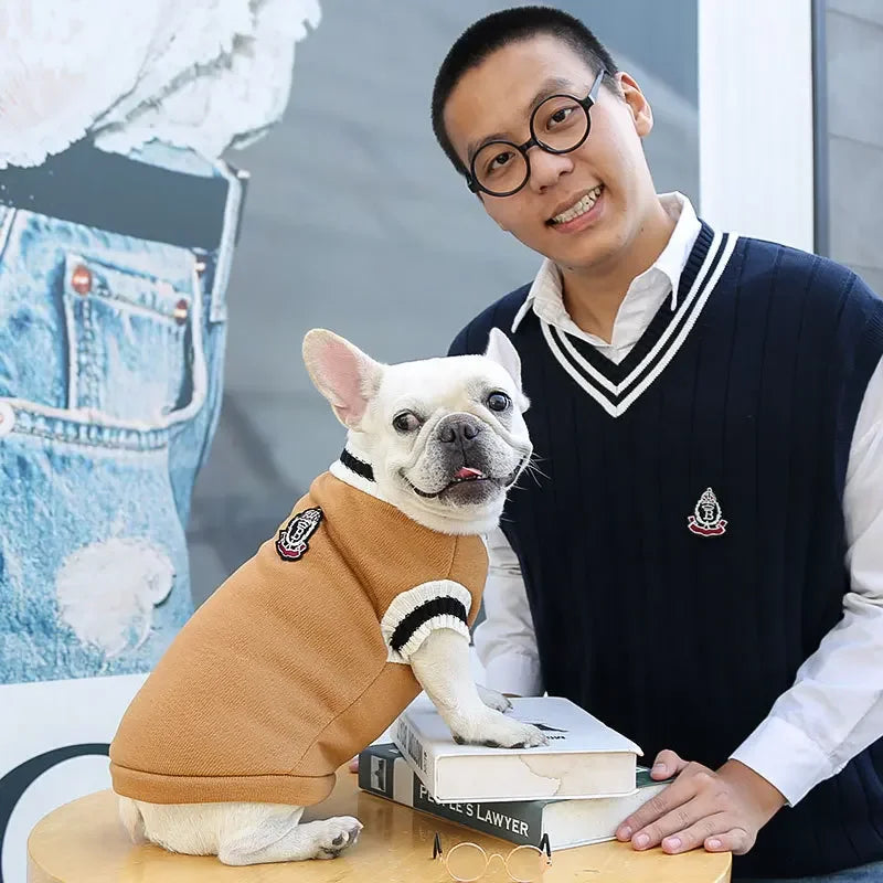 College Style Pet Dog Sweater. Warm Winter Outfit for Small & Medium Dogs