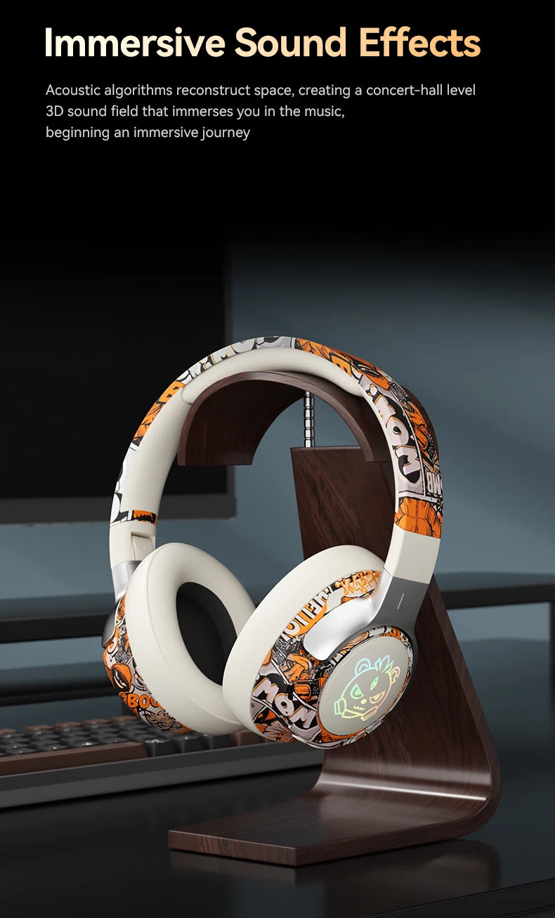 Wireless LED Light-Up Graffiti Style Bluetooth Over-Ear Headphones