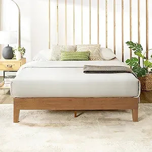 "12" solid wood grand platform bed with wooden slats - no box spring required - king size in natural pine finish"