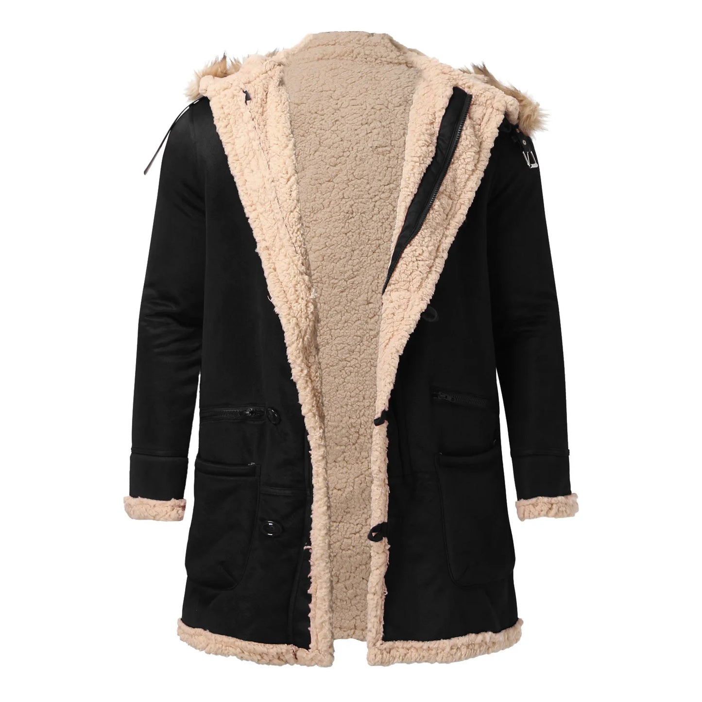 Men’s Hooded Winter Fleece Parka Jacket Thick Sherpa Lined Button Coat