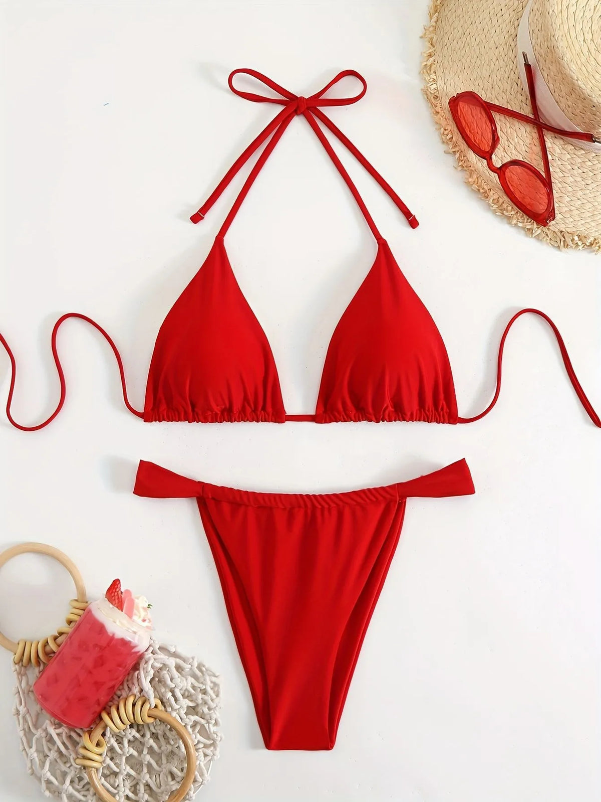 Women’s Red Lace-Up Bikini Set . Push Up Two Piece Beach Swimwear