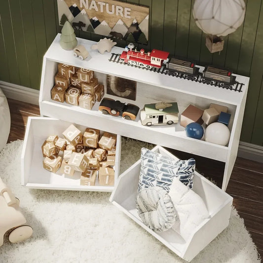 Kids Toy Storage Cabinet With Two Movable Drawers Bookcase