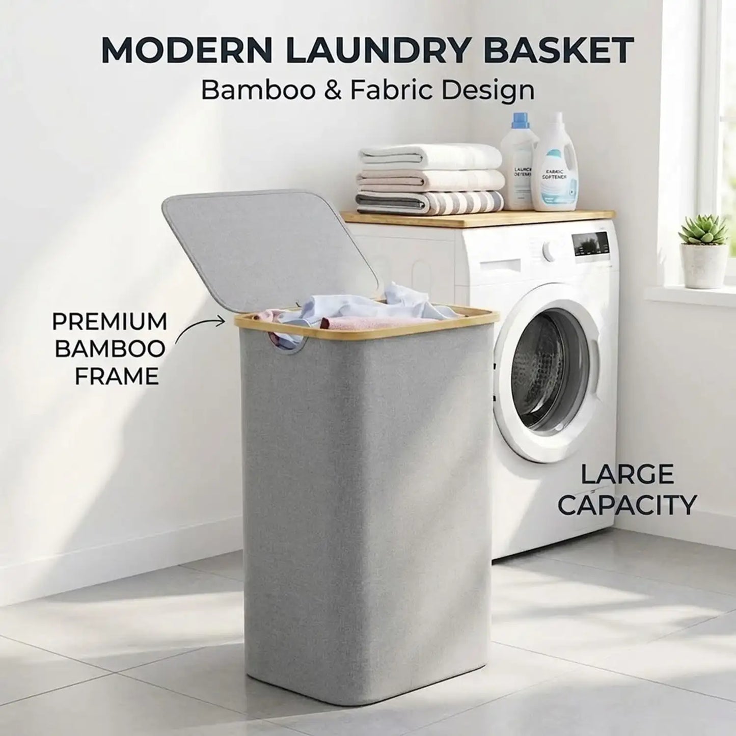 110L Large Capacity Laundry Hamper with Lid & Handles.  Collapsible Oxford Fabric Basket