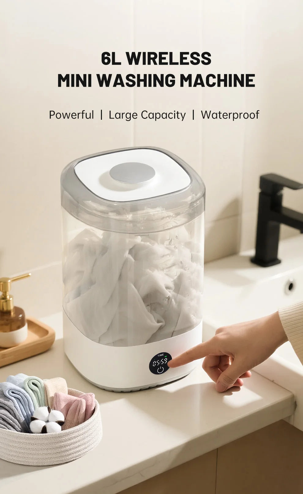 Travel Mini Washer - Cordless Rechargeable Underwear & Socks Washing Machine, Upgraded 6L Portable, Quiet Operation, Perfect For Camping, Dorm, RV & On-the-Go Use