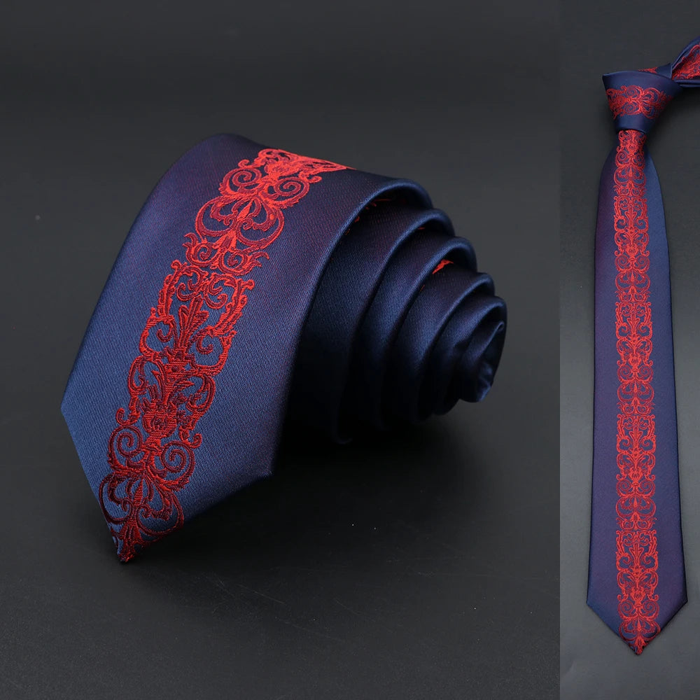 Men’s Skinny Floral Paisley Tie. Modern Wedding and Business Necktie