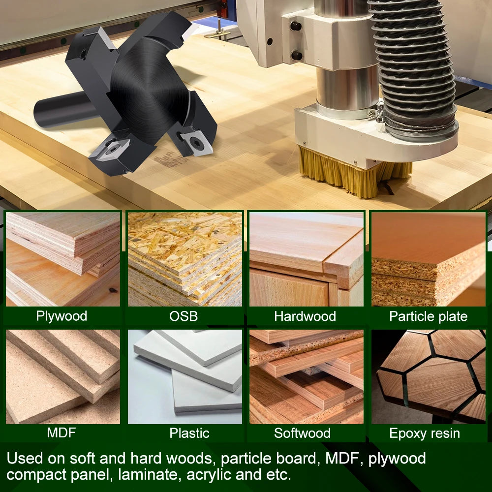 XCAN CNC Spoilboard Surfacing Router Bit 1/2'' Shank  Slab Flattening 3" Cutting Dia. 4-Flutes Wood Planer Bit  Insert Carbide