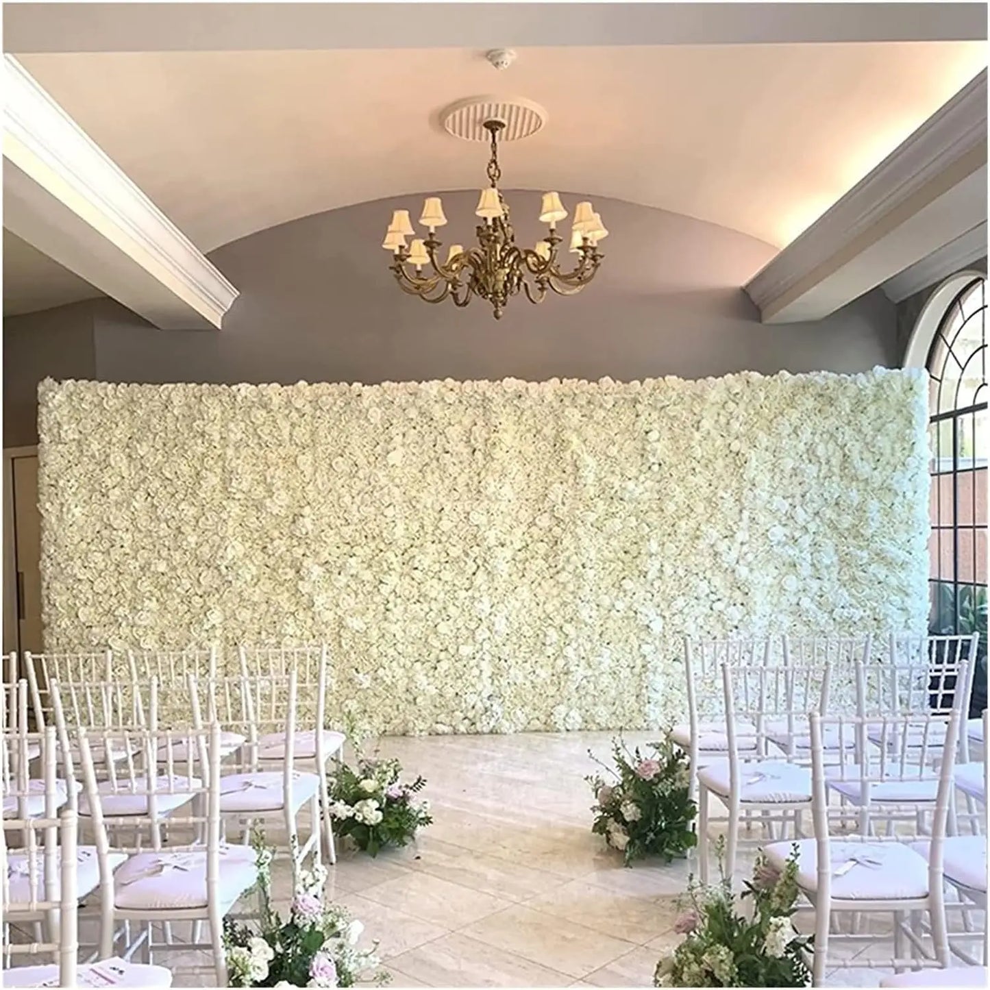 White Floral Wall Backdrop 24 Packs 15x15 Inches 3D Artificial Floral Wall Panels for Wedding Anniversary Party Decorations