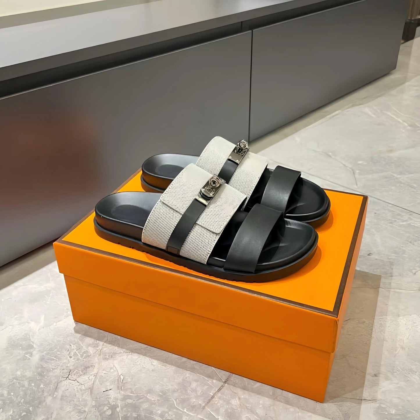 Luxury Women’s Leather Buckle Slide Sandals