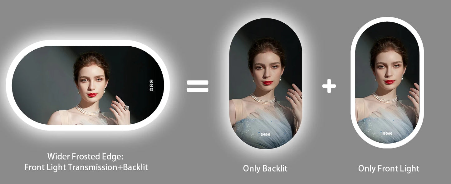 Backlit Smart LED Bathroom Mirror: Oval Dimmable 3 Colors Anti-Fog Mirrors with Light Memory - IP65 CRI95 Large Wall Mounted