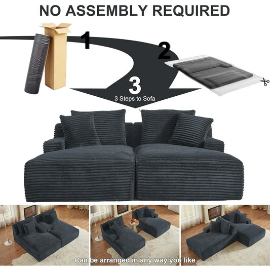 78” Oversized Double Chaise Lounge Indoor, Corduroy Sleeper Sectional Couch, Upholstered Boneless Cloud Sofa Deep Seat, Comfy Pl
