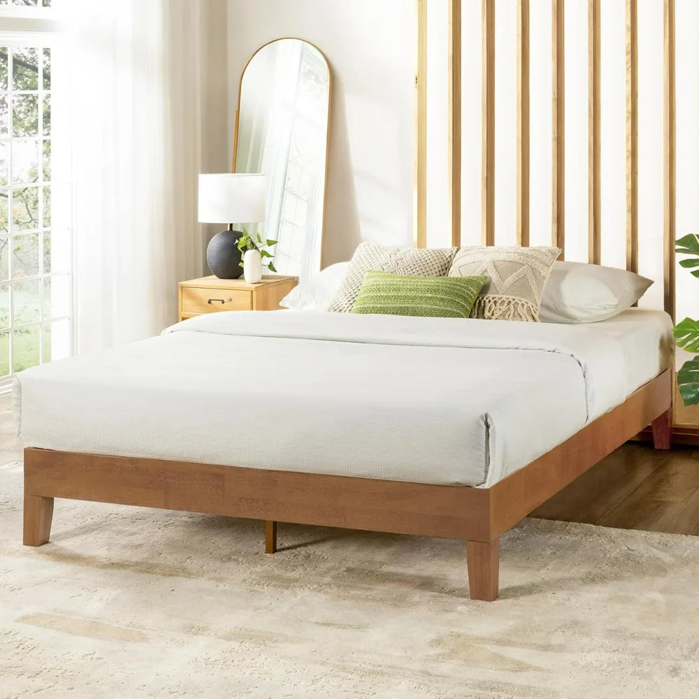 "12" solid wood grand platform bed with wooden slats - no box spring required - king size in natural pine finish"