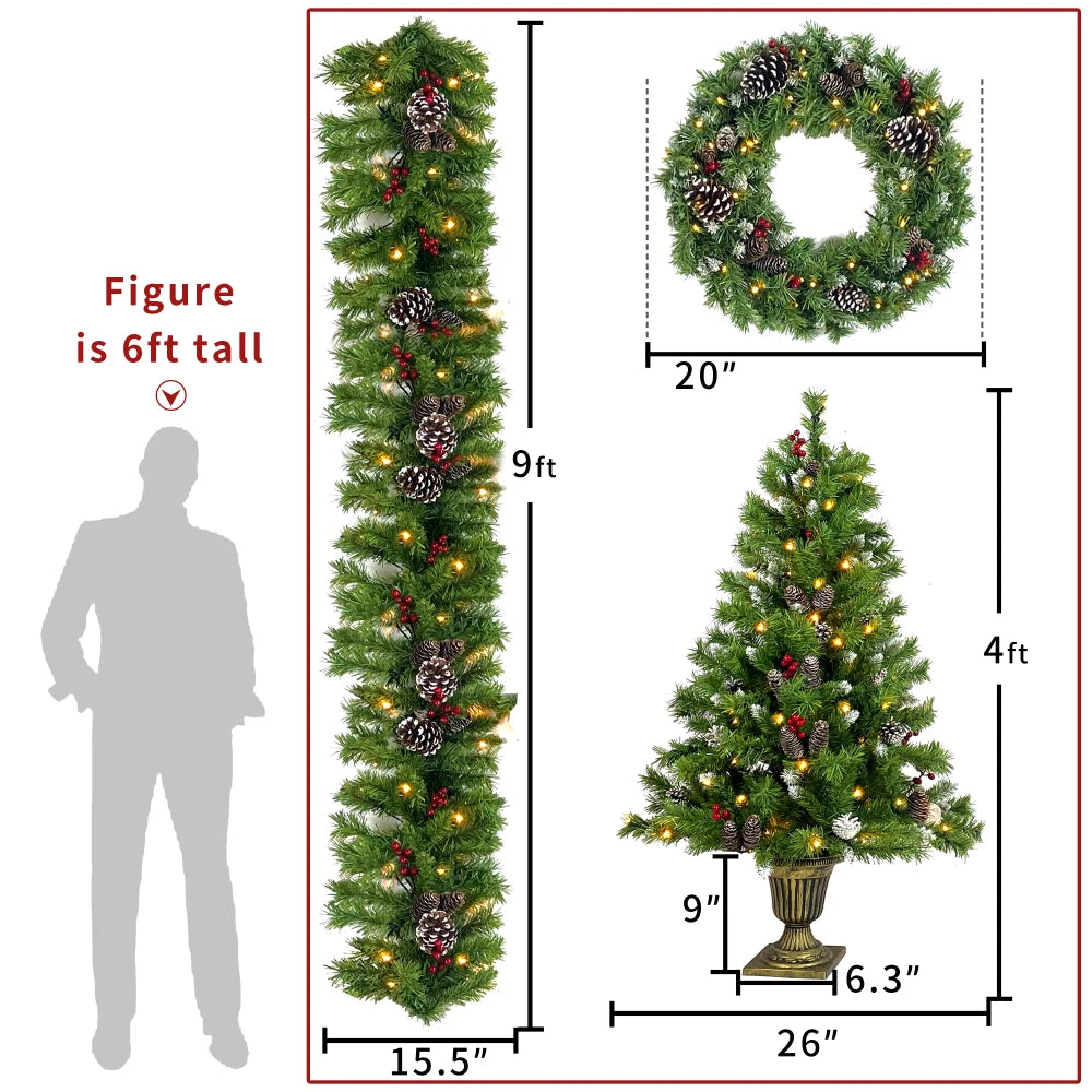 Prelit Christmas Tree Set With Entrance Trees And Wreath