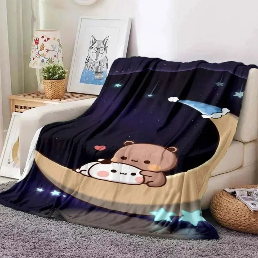 1pc Cute Bubu and Dudu Blanket - Cartoon Print Flannel Throw for Sofa Bed Office Travel Camping - Soft Warm Birthday Gift