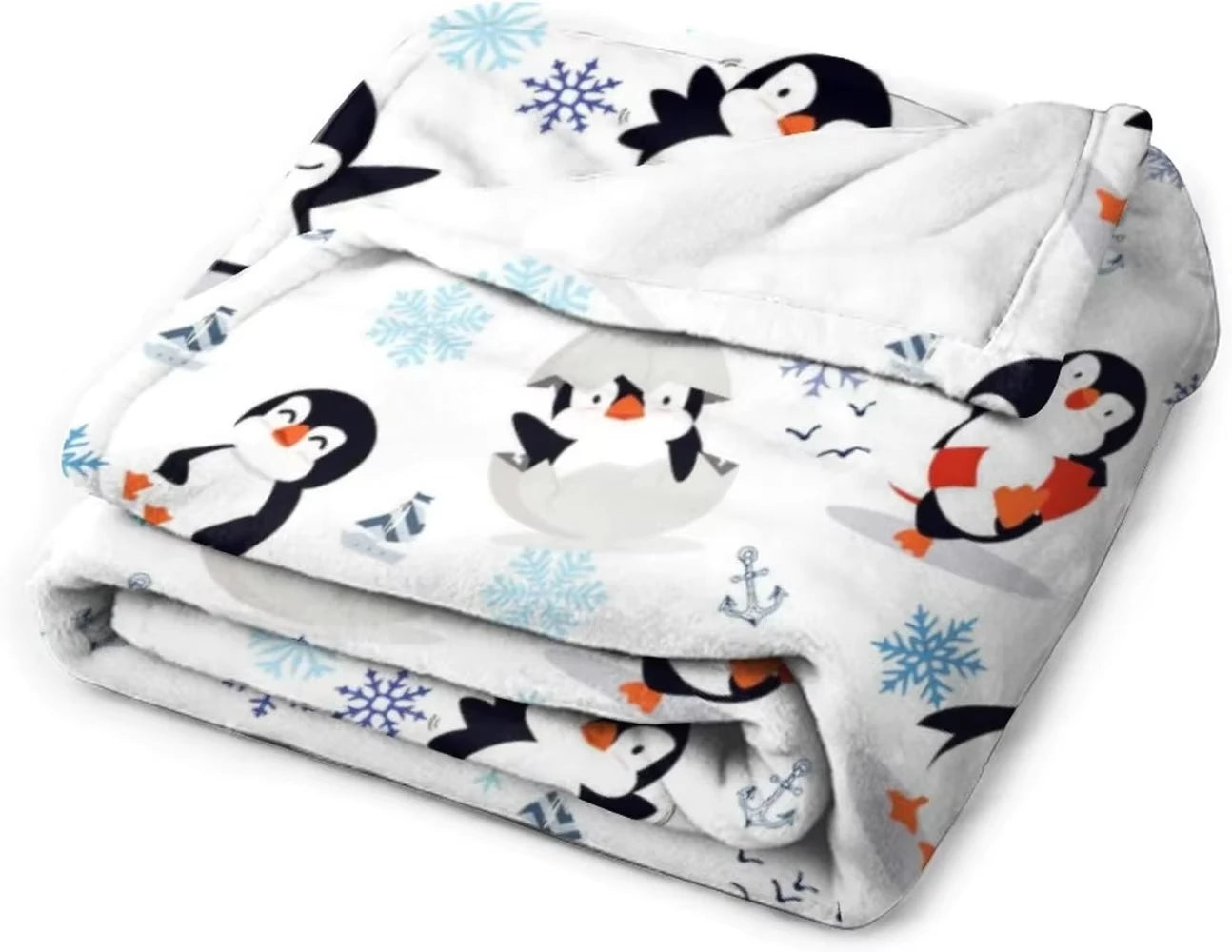 Cute Penguin Cozy Flannel Throw Blanket. Ultra Soft Animal Print Blanket