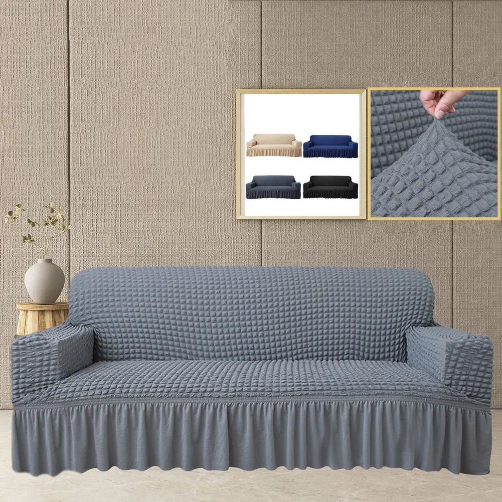High Elastic Bubble Grid Sofa Cover 1/2/3/4 With Skirt Hem Universal Stretch Couch Protector For Home Living Room Pet Anti Dirt