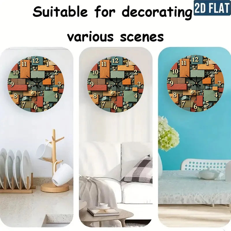 Colorful Geometric Wall Clock – Modern Stone-Inspired Home Décor